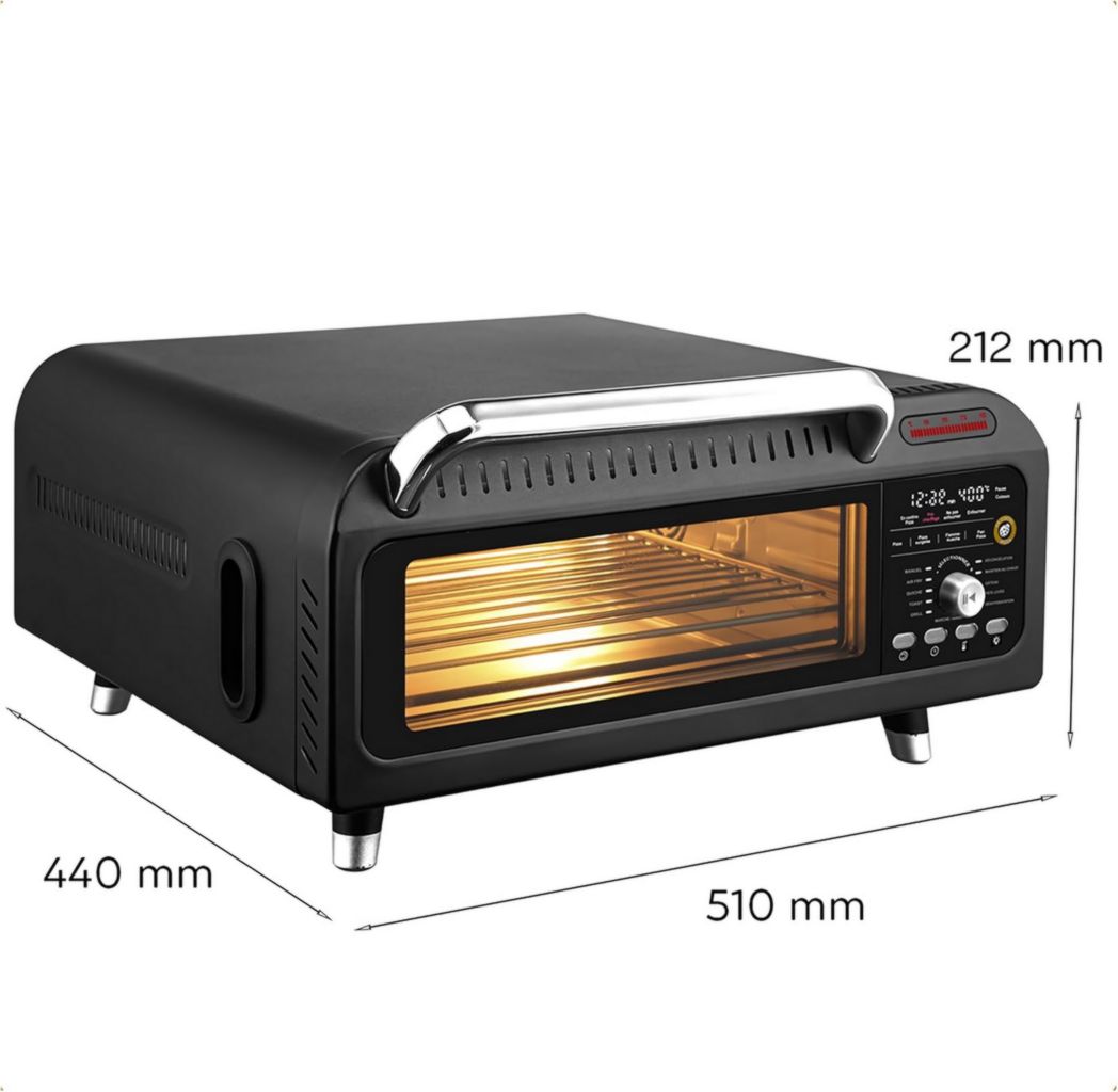 LITTLE BALANCE 8733 Revolution'Air, Horno de pizza eléctrico, Multifuncional, 3 en 1, Freidora de aire, Horno grill, 10 modos de cocción, 7 accesorios, Piedras para pizza, Hasta 400 °C, 2000 W, Negro