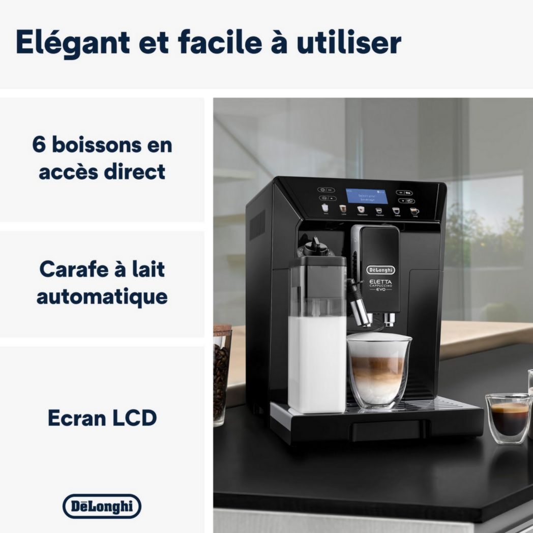 Cafetera De'Longhi Eletta Evo ECAM46.860.B de grano, espresso y capuchino, pantalla táctil LCD, color negro