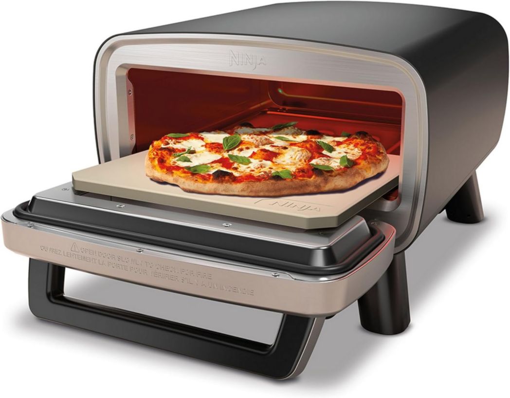 Horno de pizza eléctrico para exteriores Ninja Woodfire 8 en 1, asador y ahumador con parrilla, placa Pro-Heat, piedra para pizza, pellets de madera y pala, 6 configuraciones, naranja oscuro OO101EU