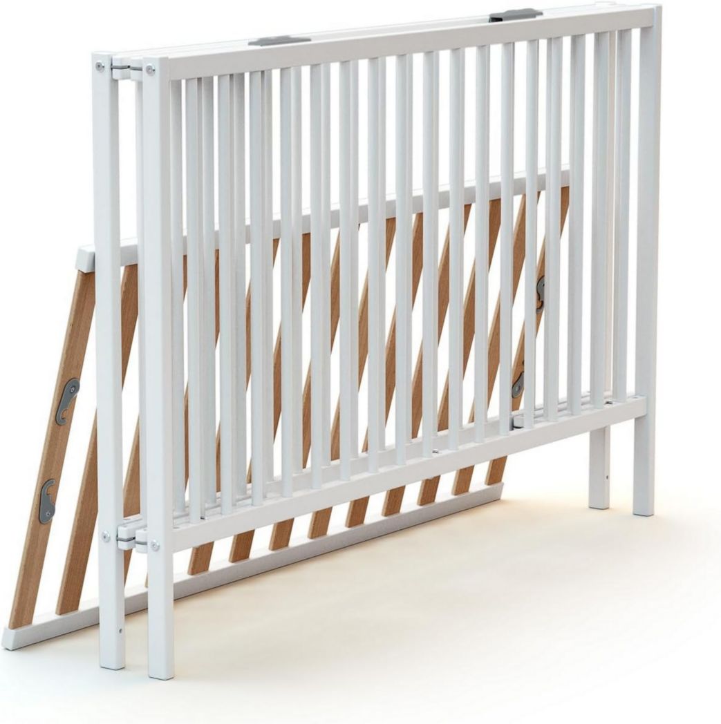 WEBABY - Cuna plegable blanca de 60 x 120 cm | Madera maciza | Desde el nacimiento | Confort para dormir | Somier de láminas | Compacta | Portátil | Plegable | Ahorra espacio | Cuna de viaje