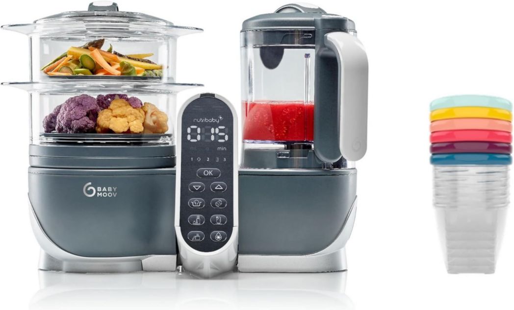 Babymoov Nutribaby(+), robot de cocina multifunción 6 en 1, vaporera, gran capacidad de 2,2 l, ideal para preparar comida casera, ideal para introducir comidas variadas, verde ópalo