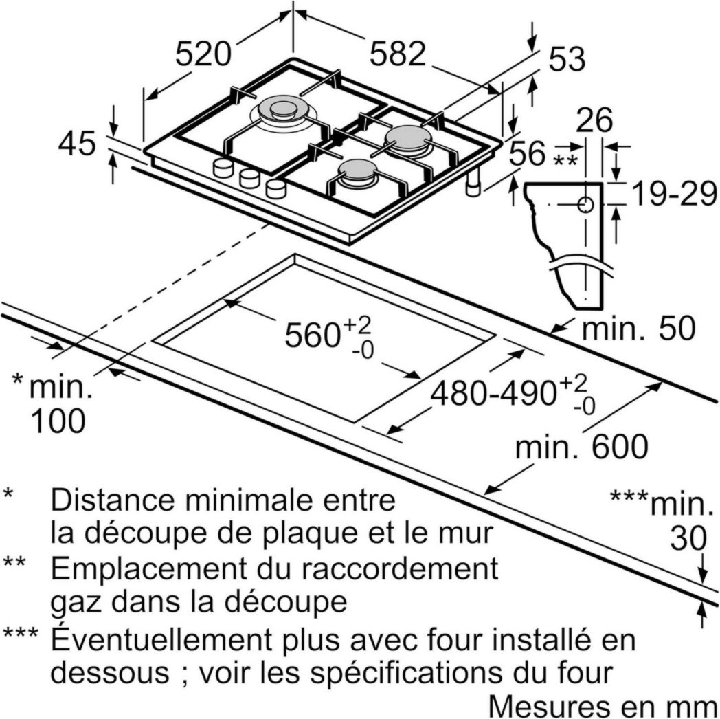 Bosch PGC6B5B90 - Placa de gas - Serie 6 - 3 fuegos - 60 cm - Acero inoxidable