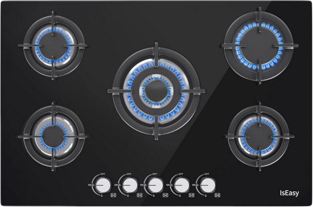 Placa de gas de 4 fuegos, placa de 60 cm - Cocina empotrada - Gas de red y gas envasado (4 fuegos - Cristal)