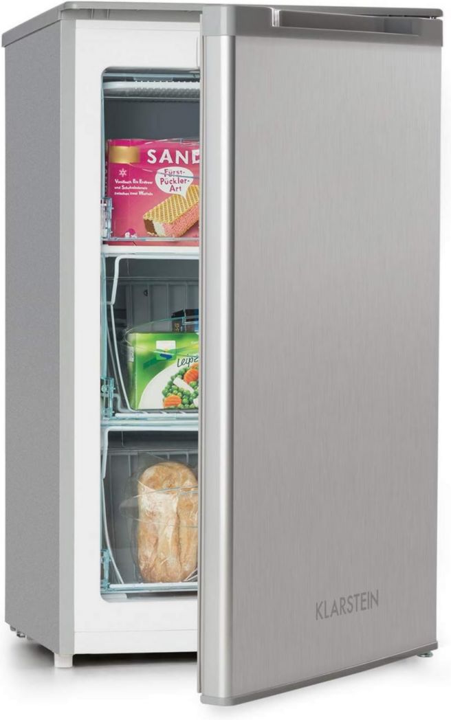 Minicongelador vertical Klarstein, para dormitorio y hogar, 64 L, con estante, eficiencia energética, máquina de hielo y raspador