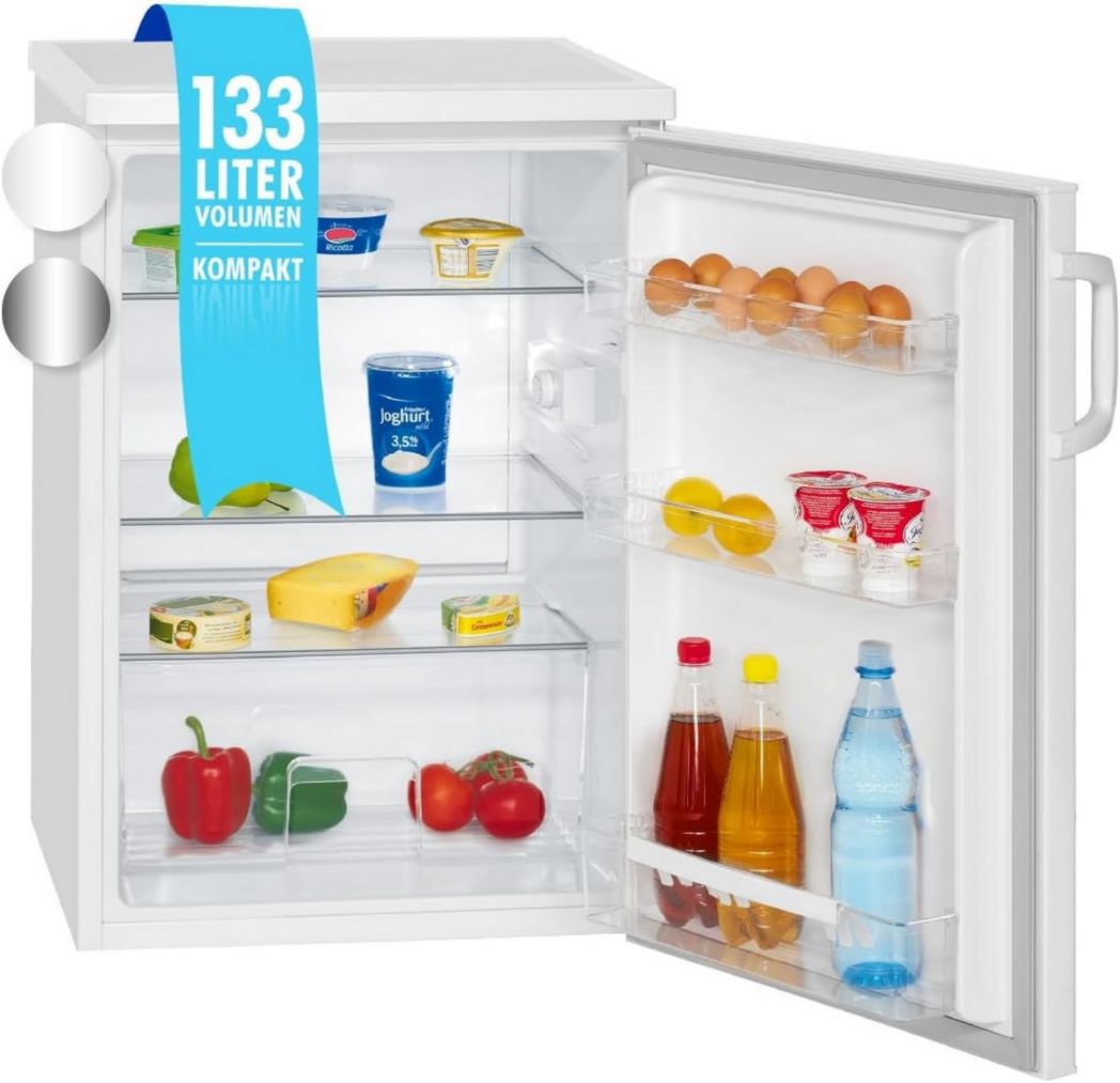 Frigorífico Bomann 133L Blanco VS2195-1-blanco, Capacidad neta: 133 litros, Iluminación interior LED, Control continuo de temperatura, 3 estantes de cristal