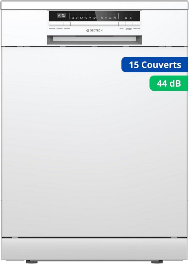 Lavavajillas GEDTECH GLV1542DX 15 hp - Cajón para cubiertos - 42 dB - Ultra silencioso - Inicio diferido - Eco - Intensivo - Rápido - Bajo consumo - Clase C - Acero inoxidable oscuro - Bloqueo para niños