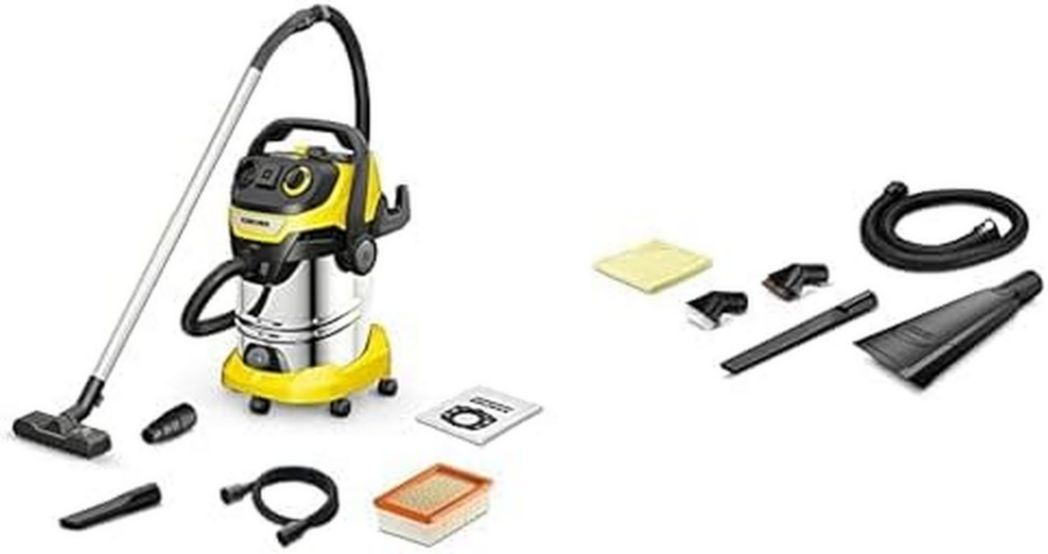 Aspiradora en seco y húmedo Kärcher WD 6 PS V-30/6/22/T, enchufe de red, filtro plegado plano, función de limpieza, 1300 W, depósito de 30 L con tapón de vaciado, manguera de aspiración de 2,2 m