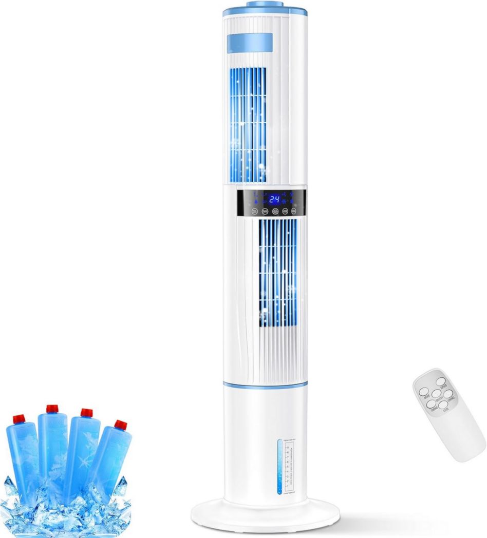 Aire acondicionado portátil silencioso con humidificador, ventilador, 2 salidas de aire, oscilación 360°, 65W, temporizador 24 horas, 3 velocidades, 4 modos, control remoto para dormitorio u oficina