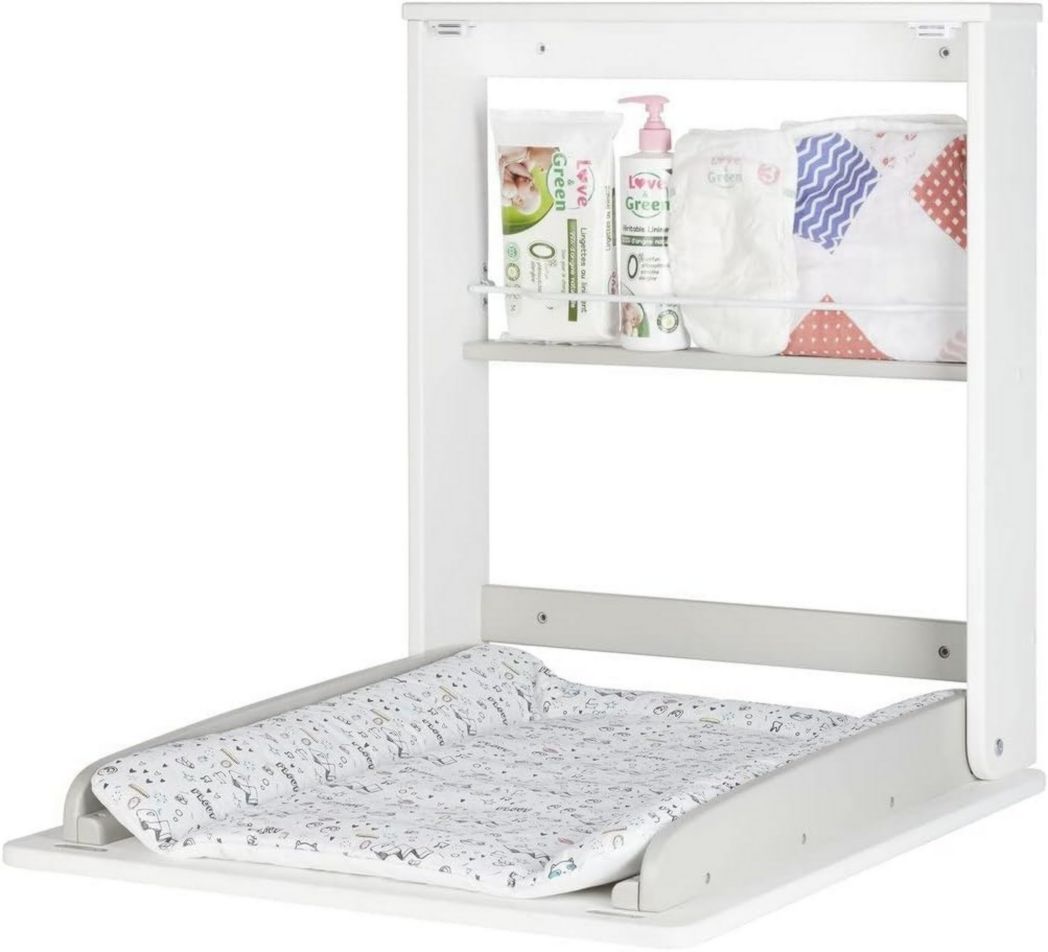 Cambiador plegable Badabulle Plouf - Cambiador plegable de pared - Ultracompacto para habitaciones pequeñas - Cambiador incluido - Estante integrado