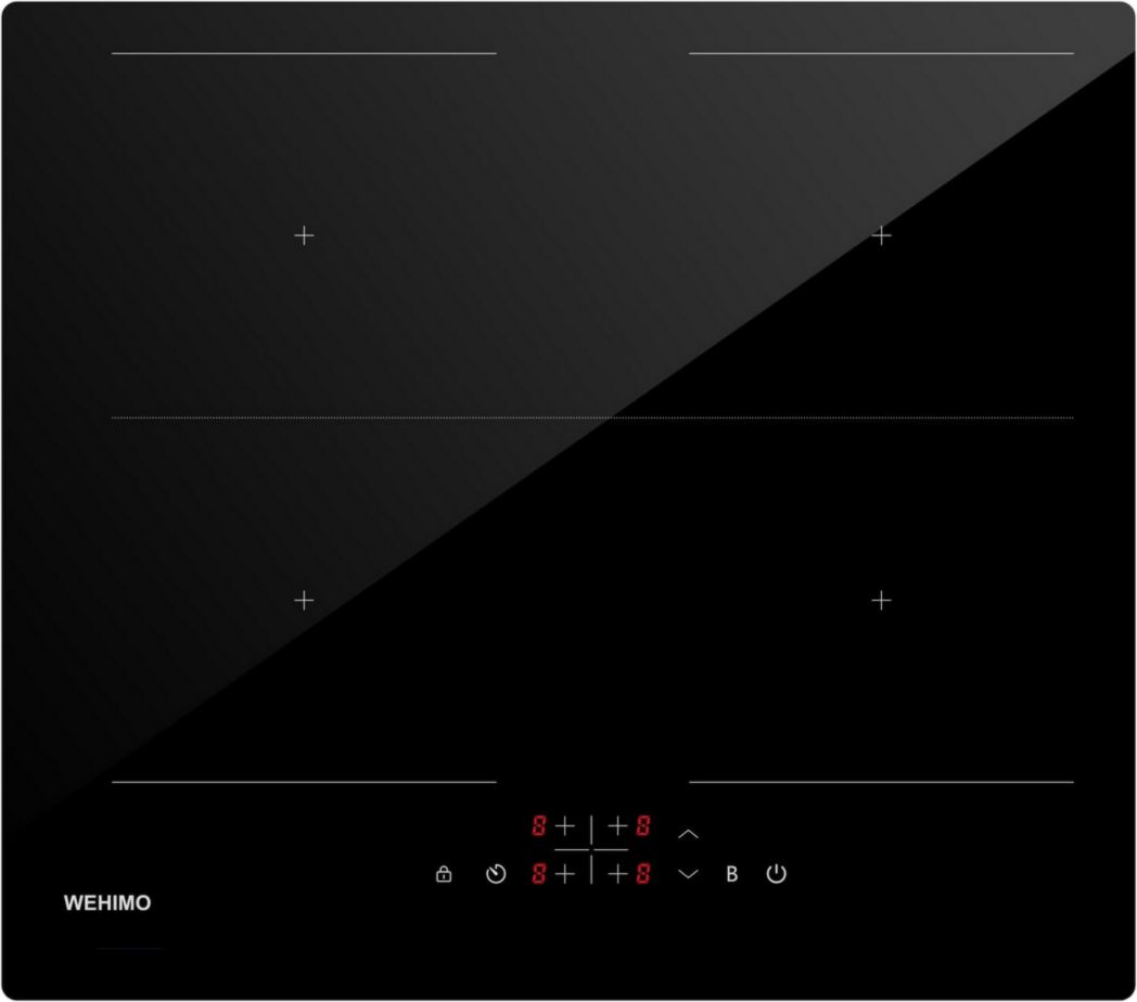 Placa vitrocerámica empotrada de 4 fuegos, WEHIMO 6000W - 59cm - Temporizador, 9 niveles de potencia, control táctil, bloqueo de seguridad para niños...