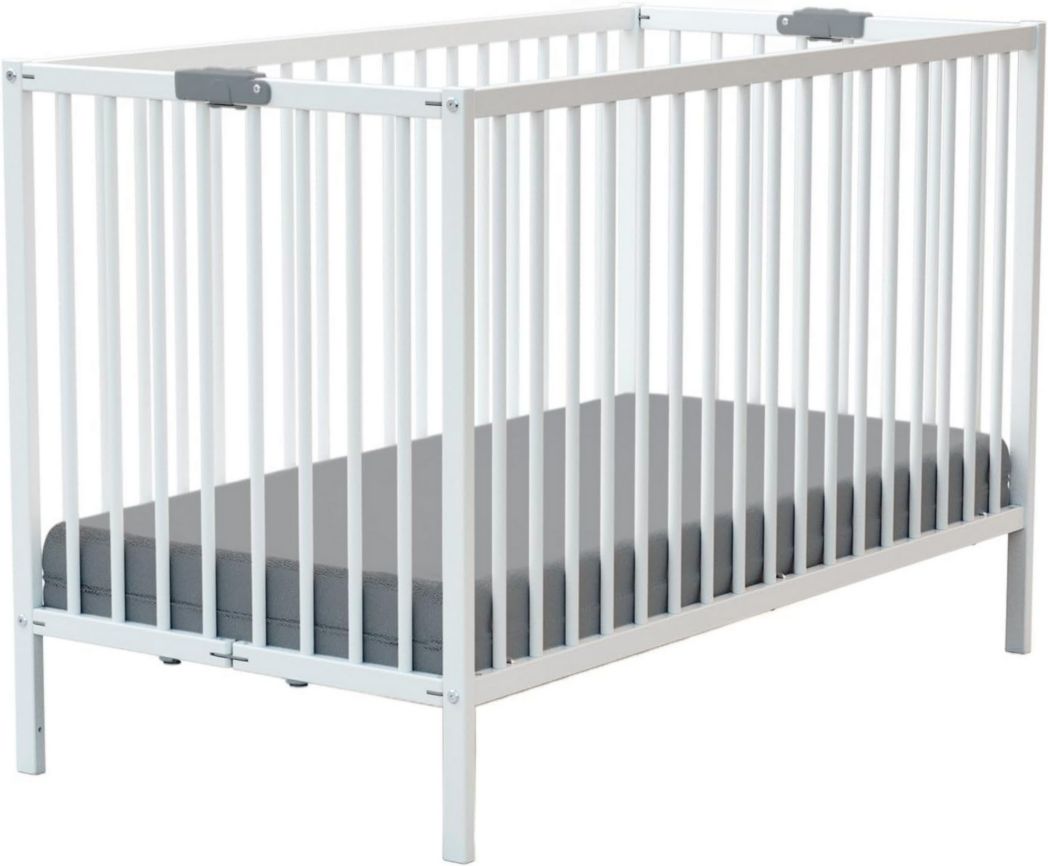 WEBABY - Cuna plegable blanca de 60 x 120 cm | Madera maciza | Desde el nacimiento | Confort para dormir | Somier de láminas | Compacta | Portátil | Plegable | Ahorra espacio | Cuna de viaje