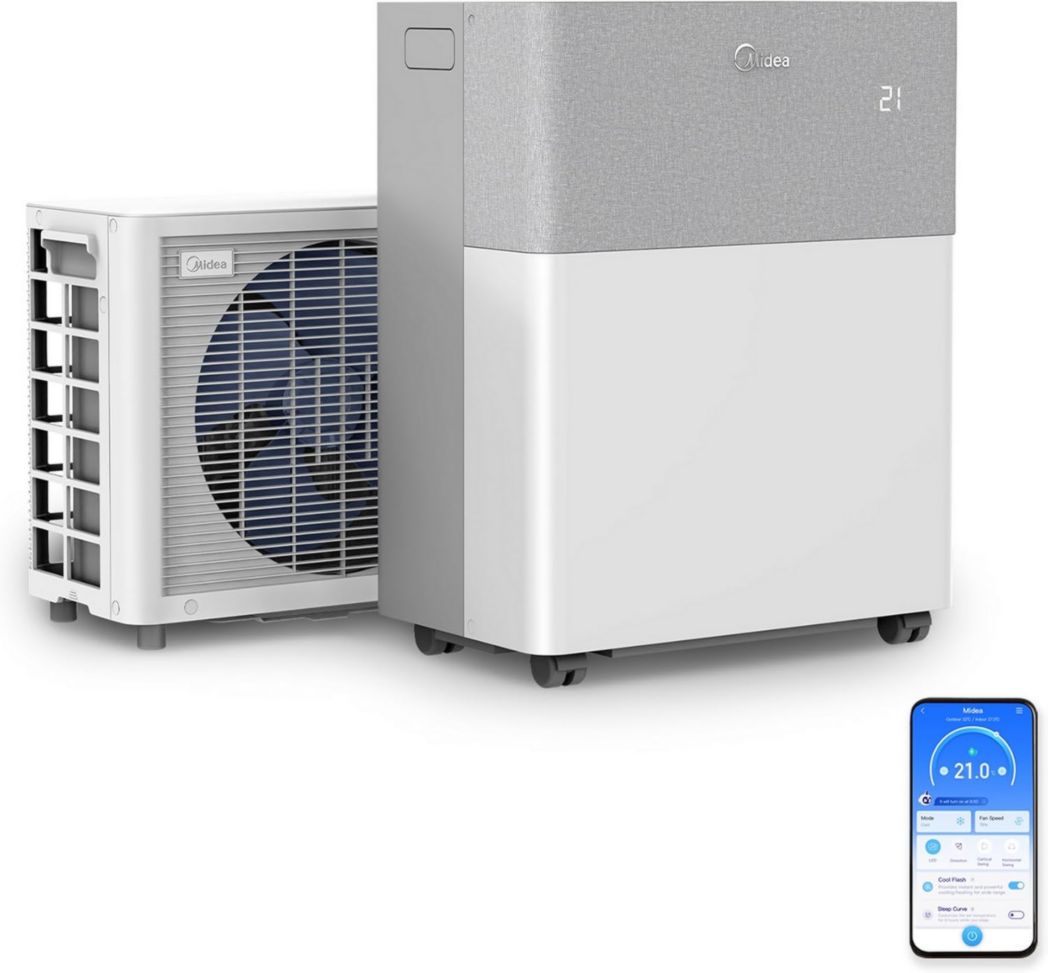 Aire acondicionado portátil silencioso MIDEA PortaSplit 4 en 1 | 12 000 BTU | 3,5 kW, listo para instalar - Aire acondicionado portátil con enfriador, deshumidificador, calefactor y ventilador