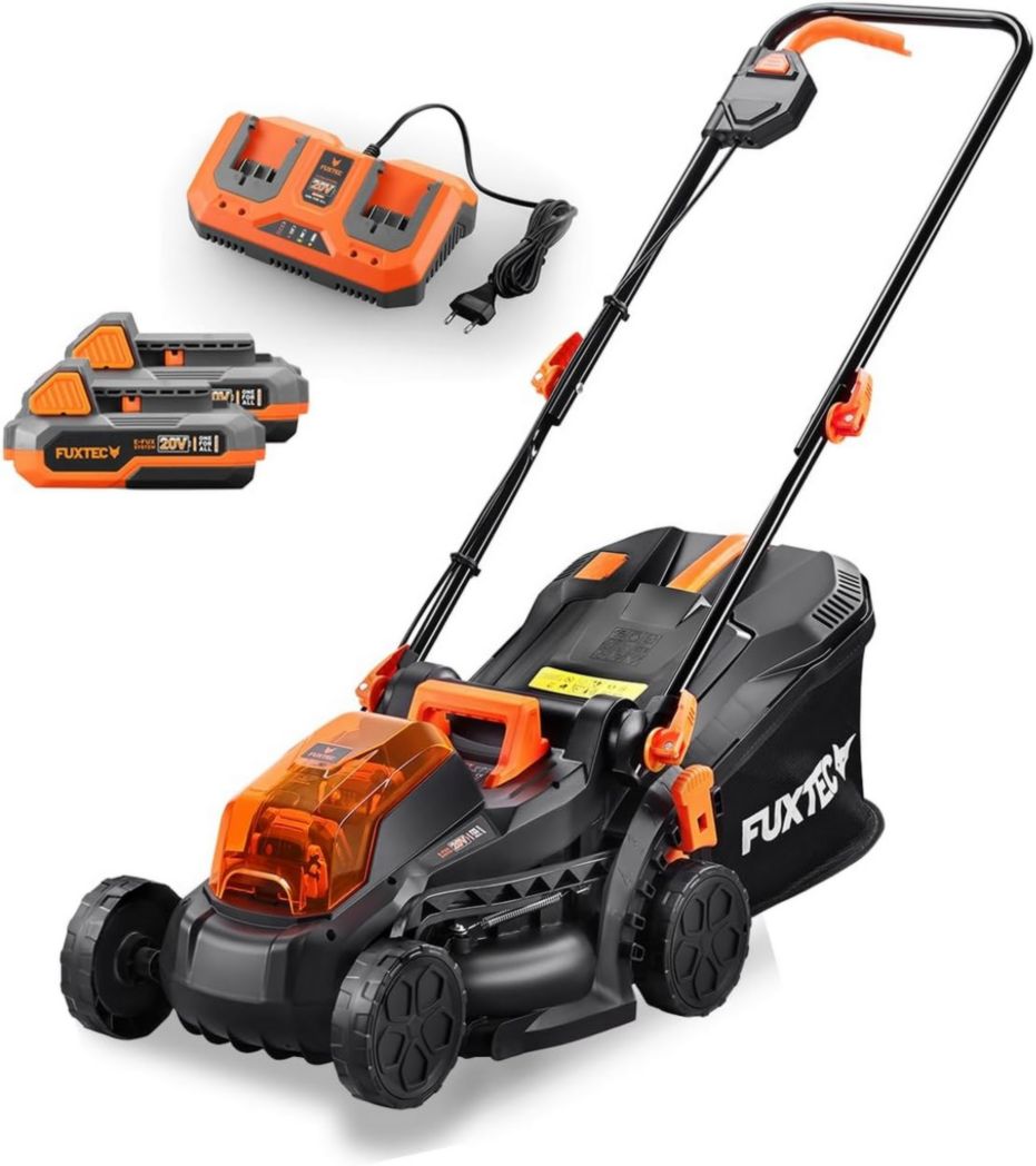 Cortacésped manual FUXTEC FX-E1RM20 de 40 V (2 x 20 V) – Kit con 2 baterías de 2 Ah y cargador doble de 2,4 A