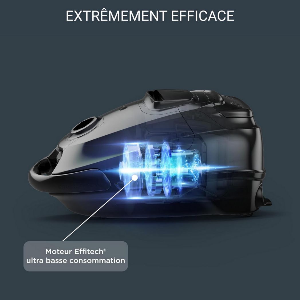 Aspiradora con bolsa Rowenta Silence Force Effitech, silenciosa 57 dB(A), bajo consumo, alta filtración, alcance de 12 m, fabricada en Francia RO7451EA, azul