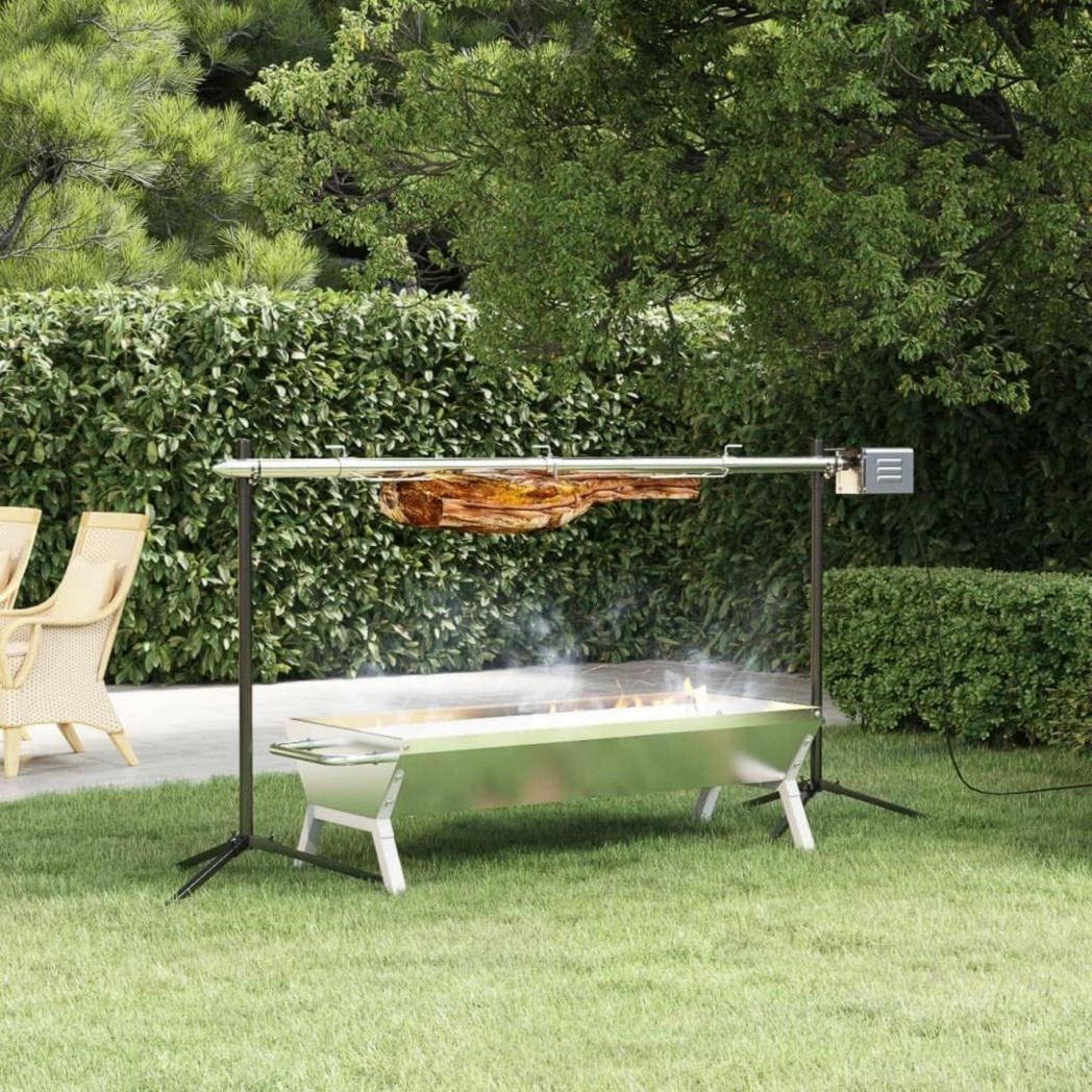 Barbacoa automática vidaXL con motor de acero inoxidable, 150 x 46,5 x 82,5 cm, parrilla, ahumador, barbacoa de exterior, barbacoa de carbón, barbacoa eléctrica