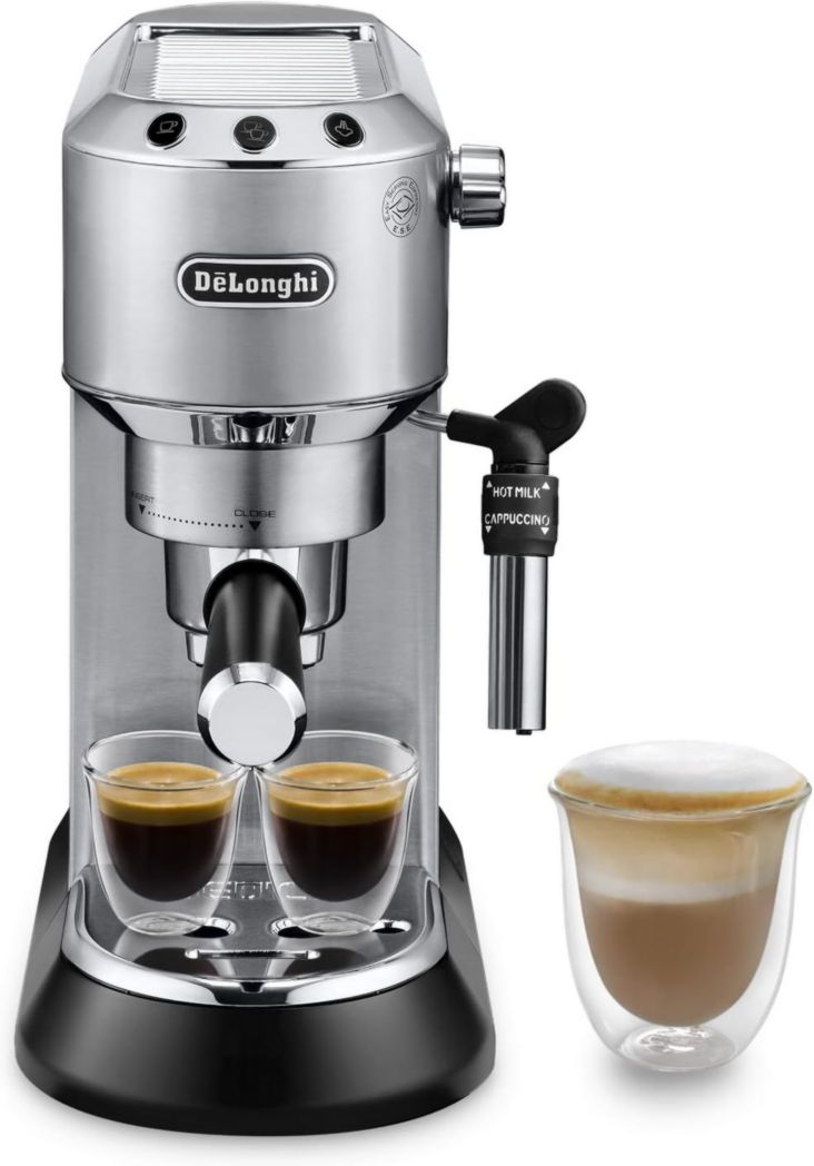 De'Longhi Dedica Style EC685.M, Cafetera espresso con boquilla profesional para espumar leche, solo 15 cm de ancho, depósito de agua de 1 L, carcasa metálica, compatible con cápsulas ESE, metal