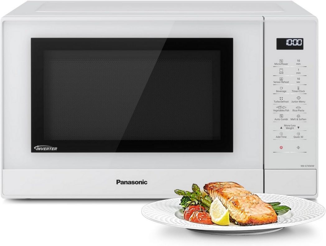 Panasonic NN-GT46KBSUG Horno microondas y grill con plato giratorio, 31 litros, acero inoxidable, 1000 W, potencia grill: 1100 W, 24 programas automáticos, pantalla LCD, sensor Genius, menú Junior, color negro