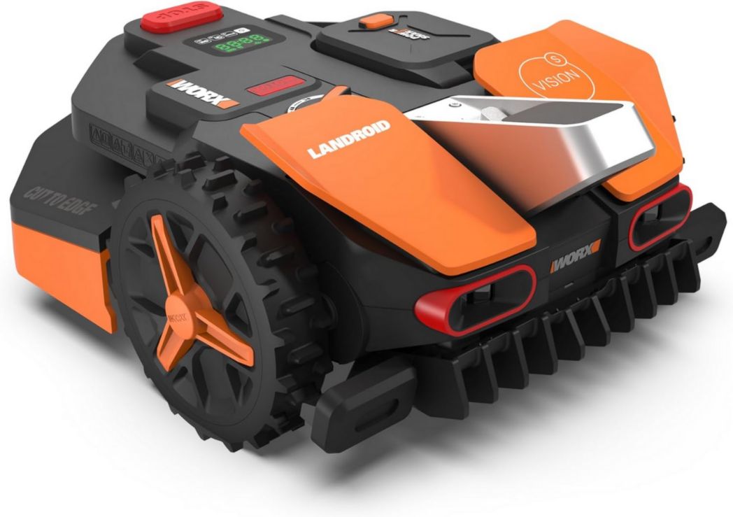 WORX LANDROID Vision WR206E.1, robot cortacésped inalámbrico, perímetro de 600 m², superficie máxima de 700 m², instalación en 30 minutos, cámara 4K + IA adaptativa, evita todos los obstáculos, corte de bordes, multizona