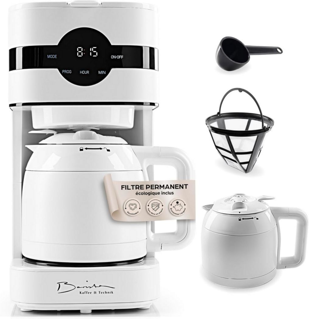 Cafetera de filtro barista con jarra térmica de 1L para 12 tazas de café, cafetera de grano a taza con molinillo y pantalla digital, función de temporizador