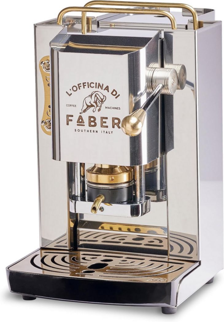 Cafeteras Faber | Modelo Pro Total de acero inoxidable Deluxe | Cafetera de cápsulas de 44 mm | Presostato de latón ajustable | Válvula solenoide de latón estándar