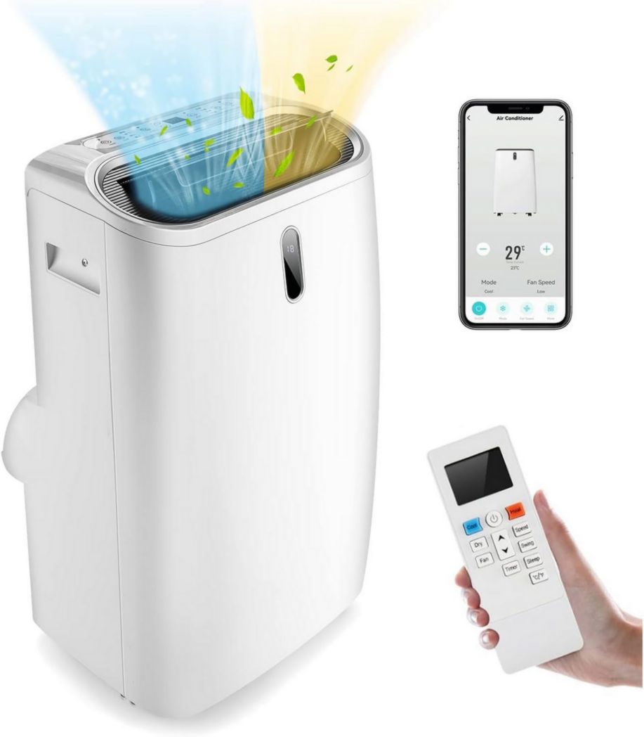 Aire acondicionado portátil 5 en 1 GOPLUS de 16 000 BTU y 4,7 kW. Funciones: refrigeración, calefacción, deshumidificación, ventilación, modo nocturno, temporizador de 24 horas, control remoto/pantalla, 45-50 m², R290.