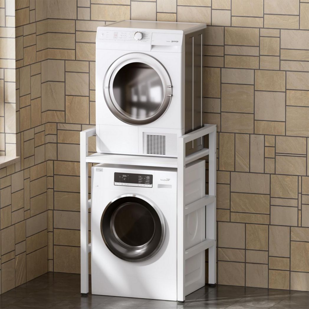 Estantería de almacenaje para lavadora MSFE, kit de apilado para lavadoras y secadoras de carga frontal, 3 alturas regulables, capacidad de carga 350 kg, 73 x 64 x 110 cm, producto patentado