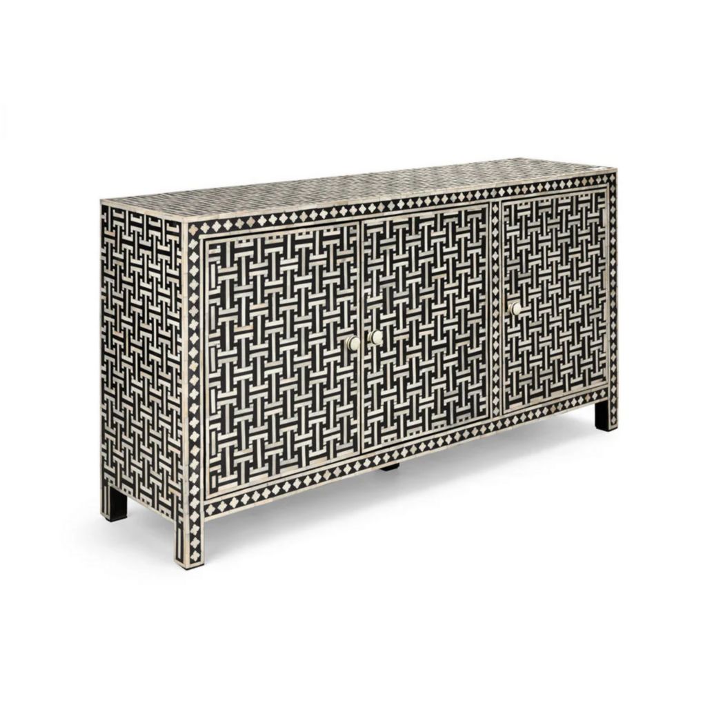 Aparador Augustine de 3 puertas con incrustaciones de hueso