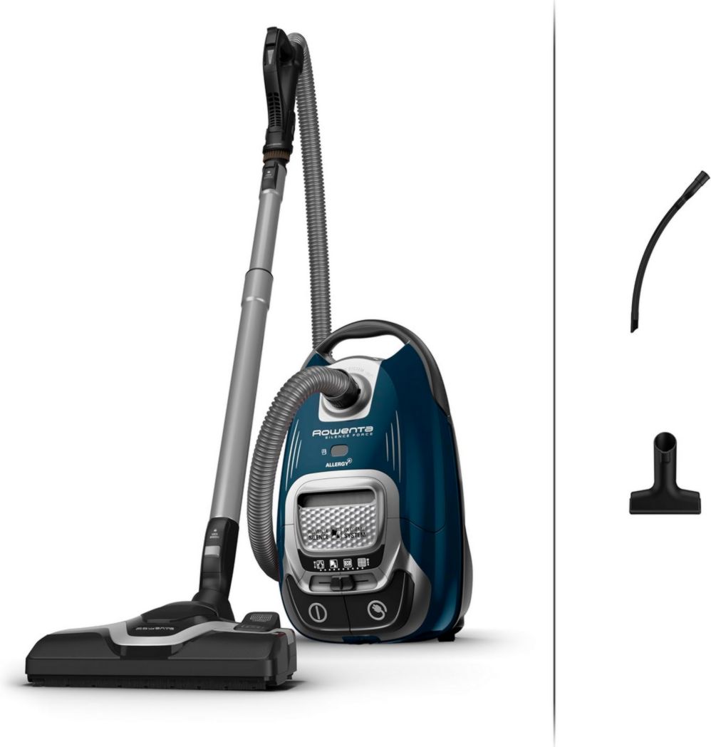Aspiradora con bolsa Rowenta Silence Force Effitech, silenciosa 57 dB(A), bajo consumo, alta filtración, alcance de 12 m, fabricada en Francia RO7451EA, azul