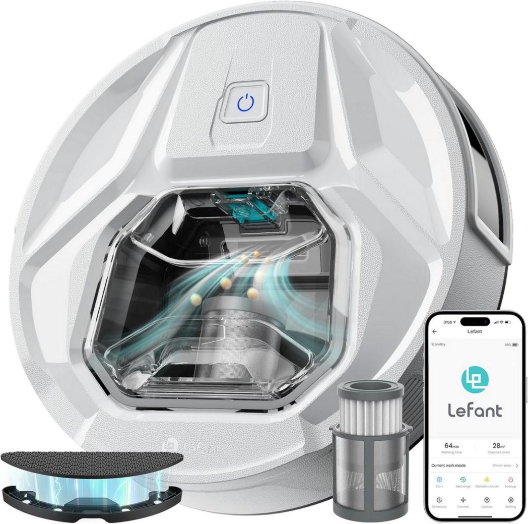 Robot aspirador Lefant M320, succión de 6000 Pa, evitación precisa de obstáculos, detección de alfombras, zonas prohibidas, ideal para pelo de mascotas, cabello humano y alfombras en suelos duros, control mediante aplicación/Alexa