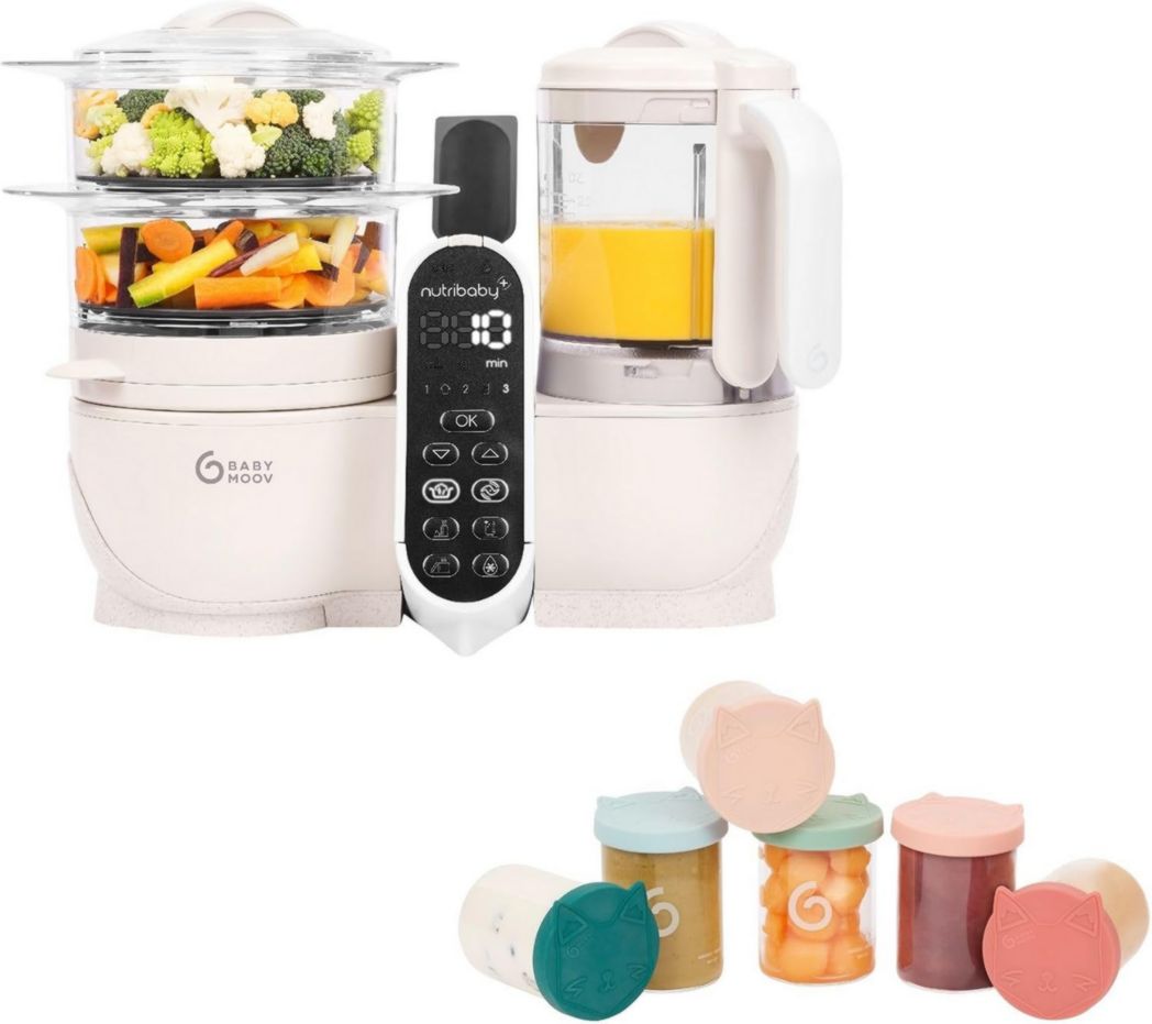 Babymoov Nutribaby(+), robot de cocina multifunción 6 en 1, vaporera, gran capacidad de 2,2 l, ideal para preparar comida casera, ideal para introducir comidas variadas, verde ópalo