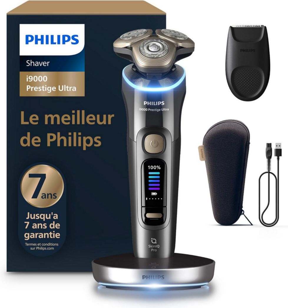 Afeitadora Philips i9000 Prestige Ultra, afeitadora eléctrica 100 % resistente al agua, tecnología Skin IQ Pro, sistema triple Lift & Cut, cuchillas de precisión NanoTech con rotación de 360°, 5 modos de afeitado, XP9401/38