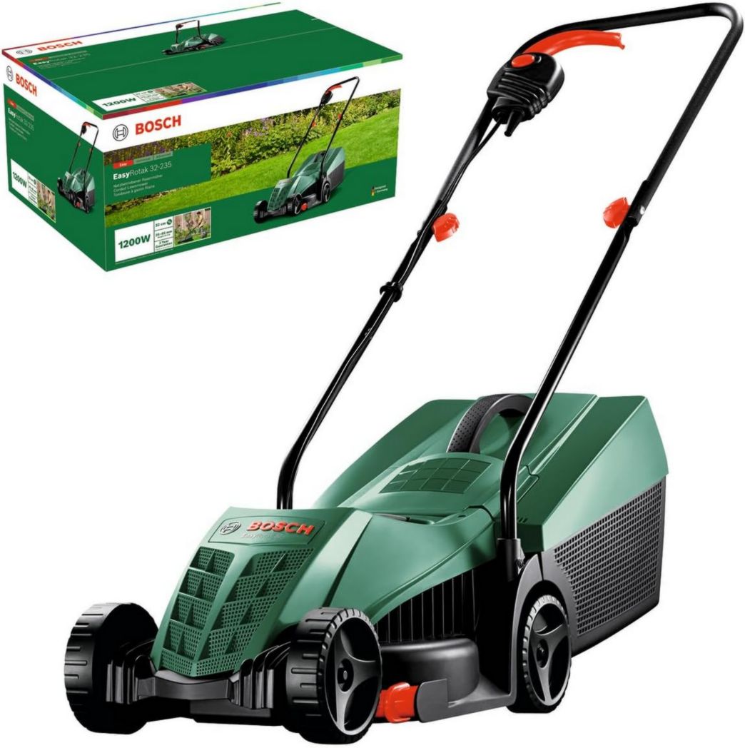 Cortacésped con cable Bosch EasyRotak 32-235 (motor de 1200 W, ancho de corte de 32 cm, recogedor de césped de 31 L, para jardines pequeños)