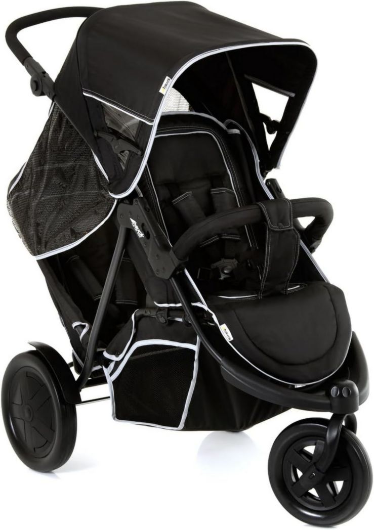 Cochecito doble Hauck Freerider de 3 ruedas - Tándem para 2 niños - Altura ajustable, plegable, incluye protector de lluvia, asiento bajo extraíble - Negro