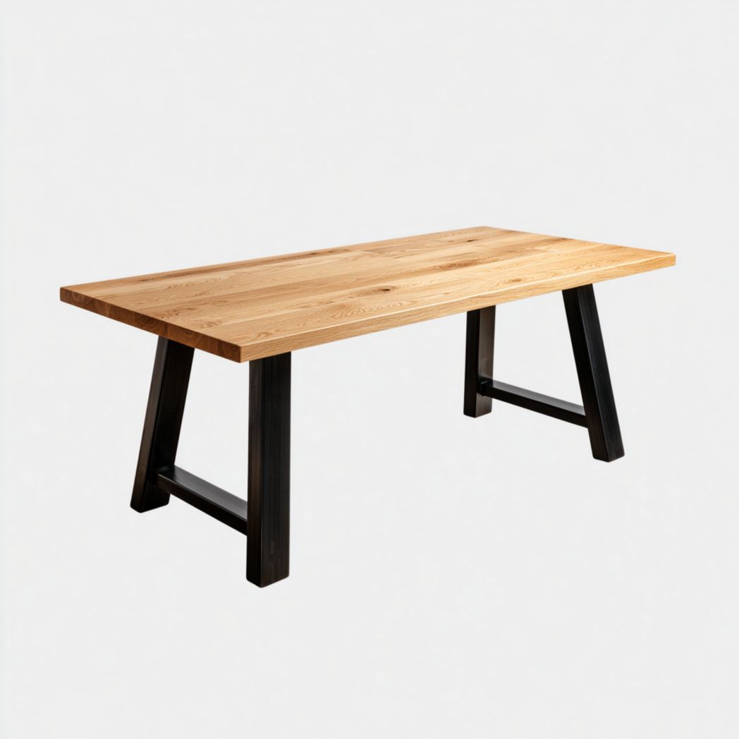 Mesa de comedor rectangular de madera con patas negras